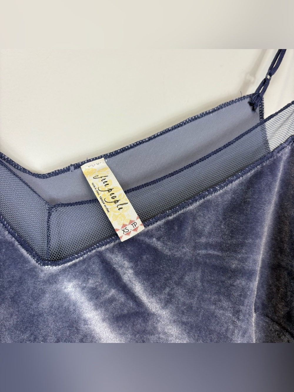 Intimately Free People Velvet Cami Sz XS Mesh Trim Periwinkle Tank - Picture 4 of 9
